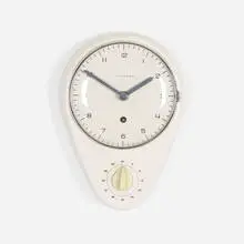 Max Bill, wall clock and timer, 1954, glazed porcelain, glass, aluminum, enameled aluminum