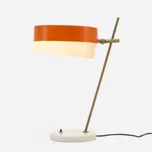 Stilux, table lamp, c. 1955, patinated brass, enameled aluminum, marble, acrylic
