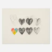Hearts and a Watercolor by Jim Dine, 1969, etching and watercolor on Chrisbrook handmade paper, sold Apr 2020