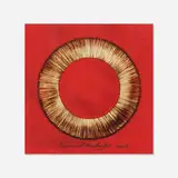 Bernard Aubertin, Dessin de Feu sur table rouge, 2009, burnt matchsticks on painted wood