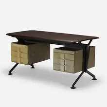 Studio Bbpr, Arco desk from the Spazio collection, c. 1960, enameled steel, molded plywood, plastic