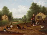 Howard L. Hill, A Farm Scene with Ducks and Chickens, oil on canvas