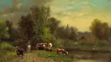 William Hart, A Man on Horseback with Cattle Nearby, oil on board