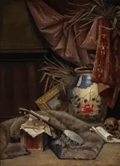 Jessie Kirk, Still Life with Banjo and Skull, oil on canvas