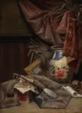 Jessie Kirk, Still Life with Banjo and Skull, oil on canvas