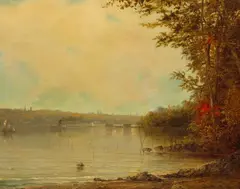 Norton Bush, A Busy River View with a Town Beyond 15 x 19in