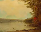 Norton Bush, A Busy River View with a Town Beyond 15 x 19in