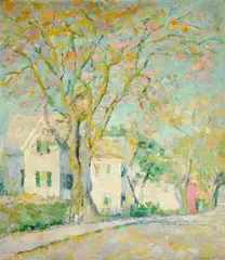 Stella Johnson, A Tree-lined Suburban Street in the Spring, oil on canvas