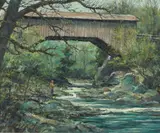 Eric Sloane, Fishing below a Covered Bridge, Vermont, oil on masonite