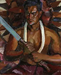 Robert Lee Eskridge, Hawaiian Man Holding a Machete, oil on canvas on board