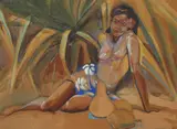 Robert Lee Eskridge, Reclining Woman in a Hawaiian Landscape, gouache on board on masonite