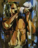 R. Lucier, Man Blowing into a Conch Shell, 1962, oil on canvas board