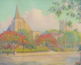 Carl Brandien, St. Peter's Church and St. Andrew's Cathedral, Honolulu, 1937, oil on canvas board