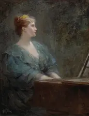 Woman at the Piano by William F. Allan, oil on canvas, sold Aug 2006