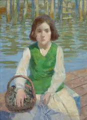 Joseph Pierre Birren, A Portrait of Girl with a Basket of Mussels, oil on canvas