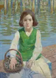 Joseph Pierre Birren, A Portrait of Girl with a Basket of Mussels, oil on canvas