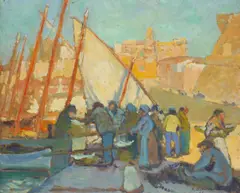 Bernhard Gutmann, Arrival of Fish, 1925, oil on panel