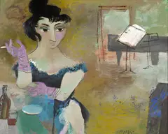 William Gropper, Eight-button Gloves, acrylic on metal mounted on panel
