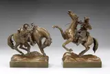 Carl Kauba, Rearing Horse with Rider; Rider Mounting a Horse (a pair)