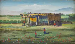 Elbridge Ayer Burbank, Pima Indian Home at Sacaton, Arizona, oil on canvas on board
