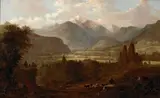 Edwin Deakin, A Valley Landscape with Cattle and Snow-capped Mountains Beyond
