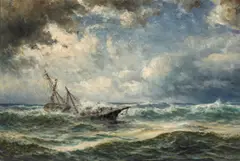 A Ship in Rough Seas by William A. Coulter, oil on canvas, sold Aug 2006