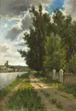 Hiram Reynolds Bloomer, Fishing Near the Old Bridge at Grez, 1877, oil on canvas