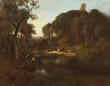 William Keith, Cattle Watering at Dusk, oil on canvas