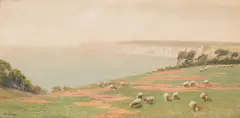 Sydney J. Yard, Pasture by the Sea, watercolor on paper on board