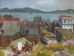 View of the Bay, San Francisco by Mary DeNeale Morgan, mixed media on paper on board, sold Aug 2006