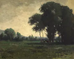 Cattle Grazing in an Evening Landscape by Carl Jonnevold, oil on canvas on panel, sold Aug 2006