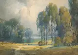 Percy Gray, Sunlit Meadow with a Grove of Trees