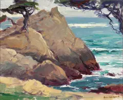 Cypress on a Rocky Bluff by Arthur Hill Gilbert, oil on canvas, sold Aug 2006