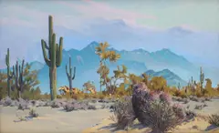 Cacti and Mountains by Gunnar Widforss, oil on board, offered Aug 2006