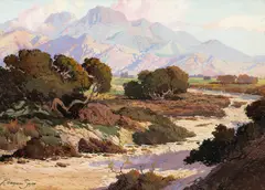 Sunset Glow across a Desert Landscape by Fred G. Sayre, gouache on illustration board, sold Aug 2006