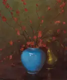 Jean Mannheim, Quince in a Blue Vase, oil on masonite
