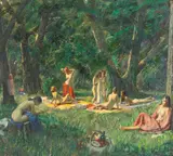 Géza Kende, Nudes in a Forest Clearing, 1949, oil on canvas
