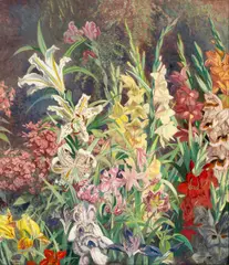 Julius Moessel, A Garden with Multi-colored Gladioli, 1943, oil on canvas