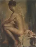 Grigory Gluckmann, A Seated Female Nude, oil on panel