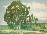 Charles F. Hamlin, A Cluster of Trees near the Coast, 1944, watercolor on paper