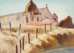 Stanley Wood, Mission San Carlos Borromeo De Carmelo, 1928; A View of a Hotel, watercolor and pencil on paper