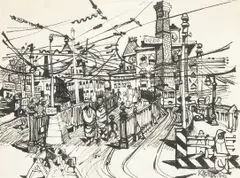 Dong Kingman, The Cable Car, ink on paper