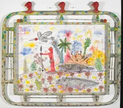 (American b. 1930) by Roy De Forest, mixed media on paper, metal frame, sold Apr 2006
