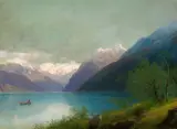 A Lake in the Mountains by Hermann Herzog, oil on canvas, sold Apr 2006