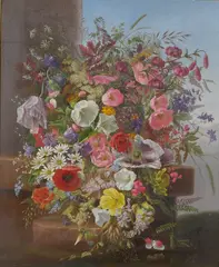 Adelheid Dietrich, A Still Life of Wild Flowers on a Stone Ledge, 1877, oil on canvas