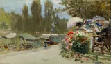 Francis Hopkinson Smith, Figures at Breakfast, gouache on paper laid down