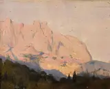 Alpine Scene at Sunset by American School, oil on board, sold Apr 2006