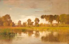 Ernest Parton, Landscape with Pond, oil on canvas on board