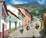 Paul Strisik, Taxco Villagers, 1961, oil on canvas