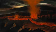 Hawaiian School, Kilauea Eruption with Mauna Loa in the Background, oil on canvas
